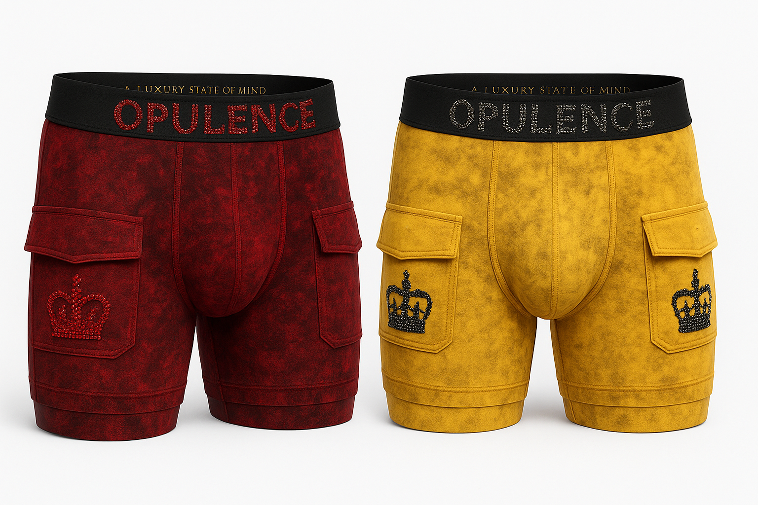 Opulence Men’s Suede Luxury Boxer Briefs 2-Pack Royal Red & Imperial Gold